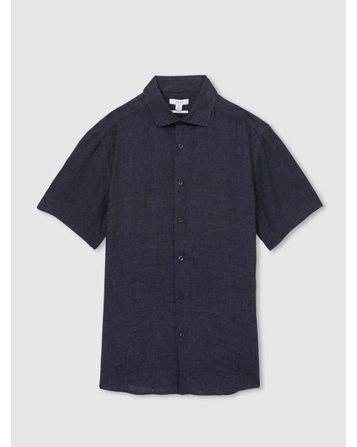 Reiss Blue Linen Short Sleeve Shirt for men