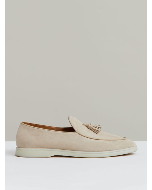 Reiss Natural Harrison - Light Stone Suede Tassel Loafers, Us 10 (uk 9) for men