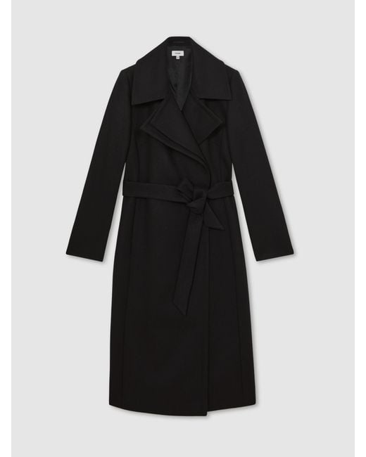 Reiss Black Odette Wool-Blend Double-Lapel Belted Coat With Cashmere