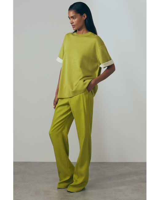 ATELIER Green Tess Knitted Silk Blend Top With Cashmere