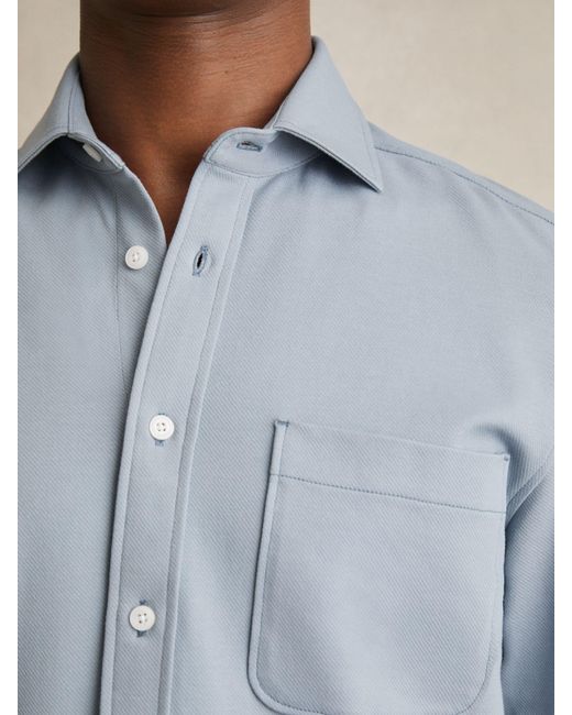 Reiss Blue Cotton-Twill Cutaway-Collar Overshirt for men