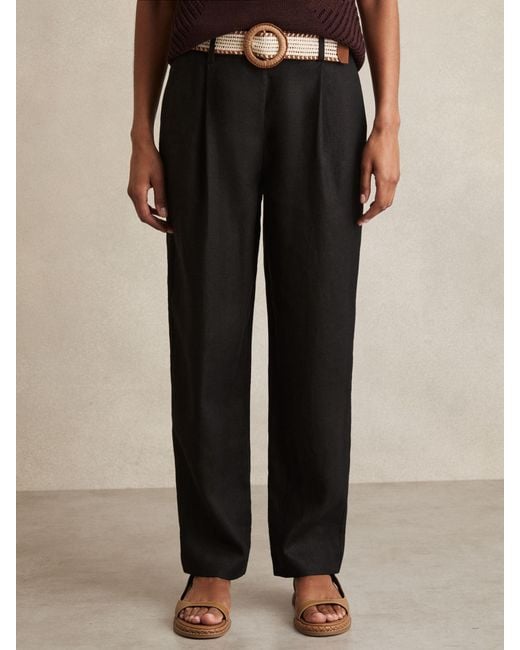 Reiss Natural Linen Belted Tapered Trousers
