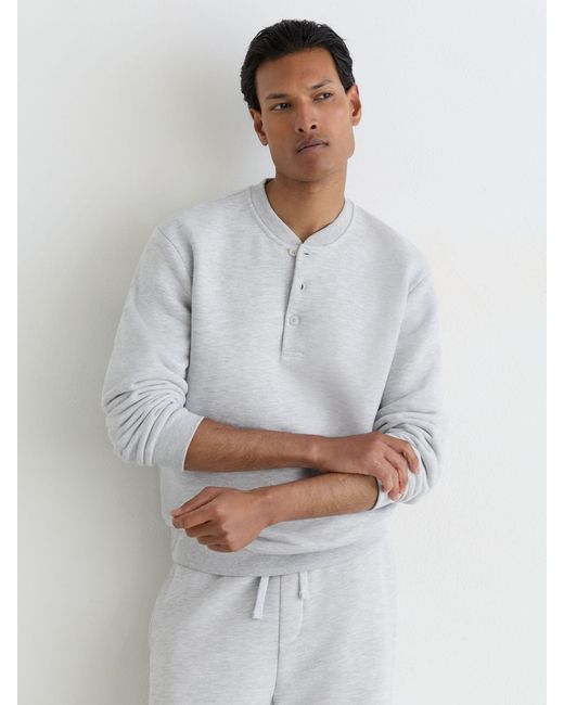 Reiss Gray Cotton-Blend Henley Sweatshirt for men