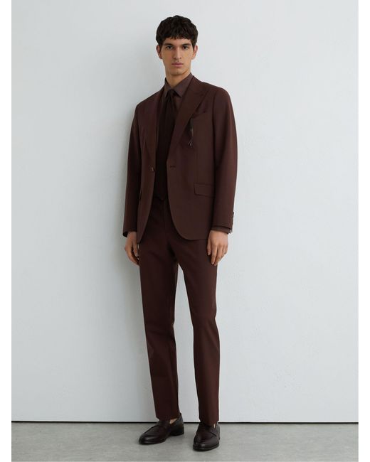 Reiss Mineral - Chocolate Brown Classic Fit Wool-blend Single-breasted Suit Blazer, 40 for men