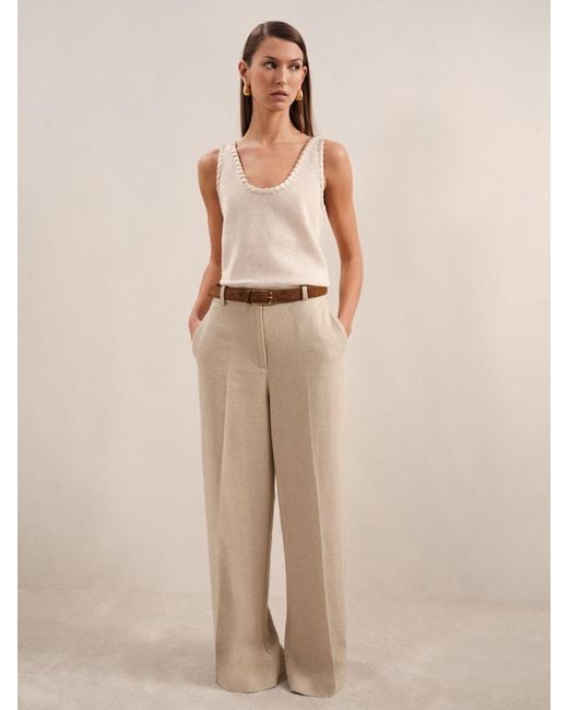 Reiss Natural Linen-Blend Wide-Leg Trousers