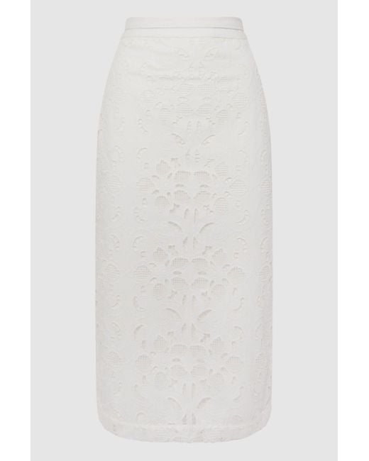 Reiss Immi - White Lace Co-ord Pencil Skirt, Us 4