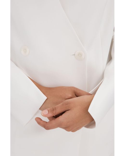 Florere White Double Breasted Blazer Polyester Plain