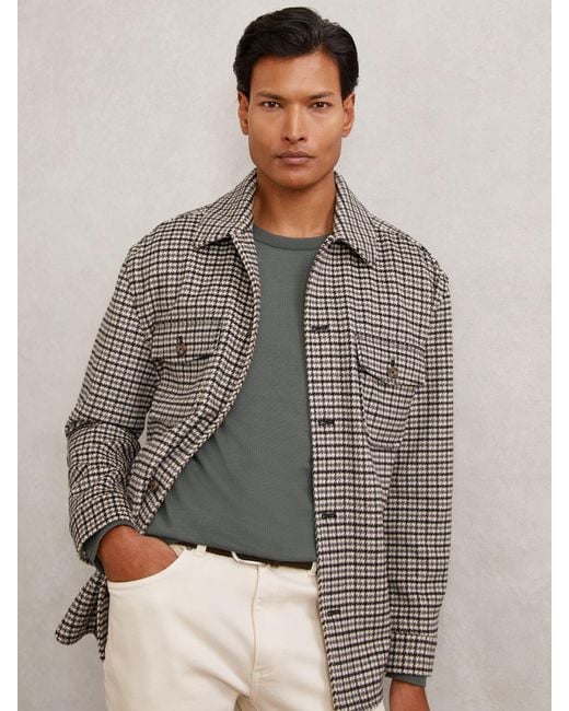 Reiss Gray Liam Wool-Blend-Check Overshirt for men