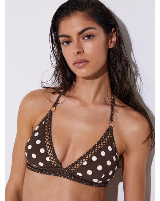 Reiss Multicolor Chocolate & Polka-Dot Triangle Bikini Top