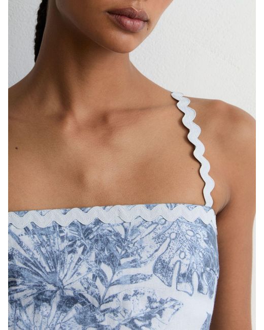 Reiss Mila - Blue Linen Wave-trim Cropped Cami Top, Us 0