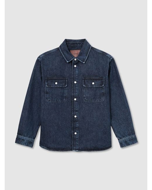 Reiss Blue Twin-Pocket Rigid-Denim Jacket for men