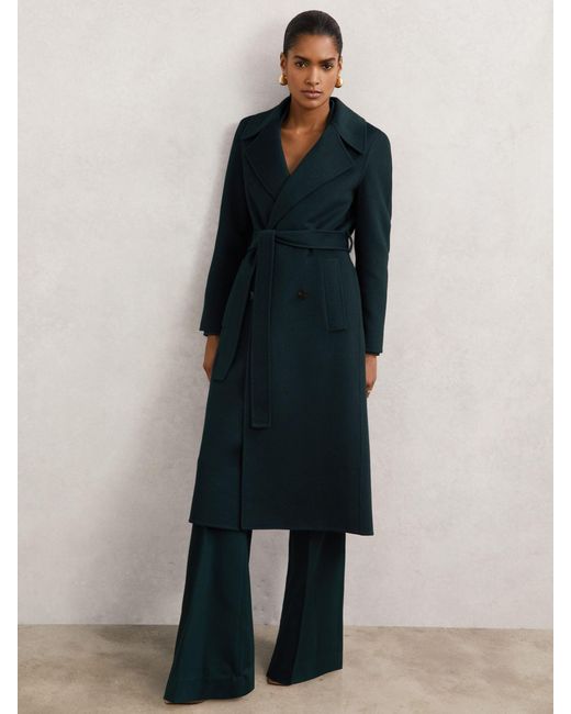 Reiss Blue Rene - Green Double-breasted Blindseam Coat Wool-blend, Us 2