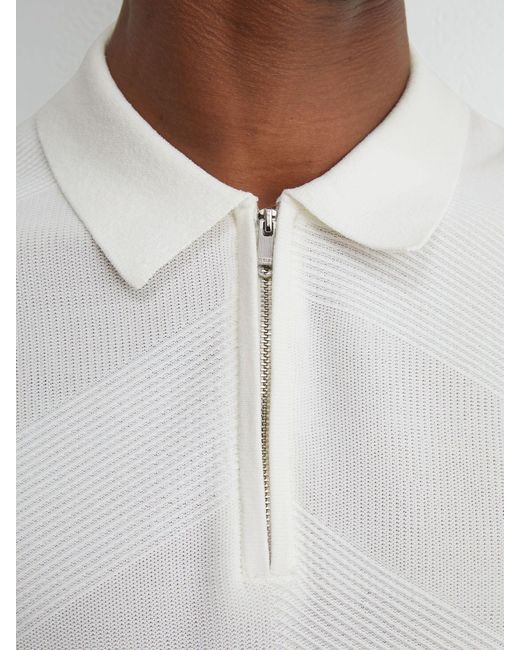 Reiss White Cotton-Blend Chevron-Knit Half-Zip Polo for men