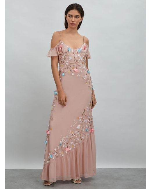 Raishma Pink Floral Embellished Maxi Dress