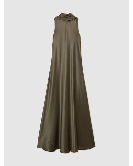 Reiss Fae - Khaki Green Petite Satin Cape Maxi Dress, Us 2