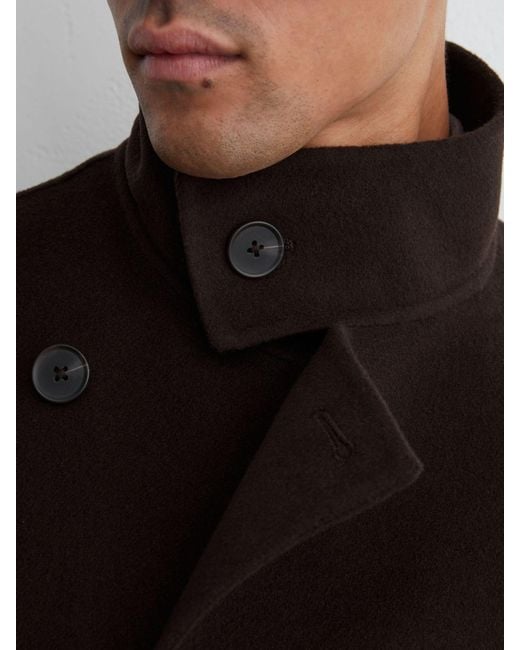 Reiss Black Wool-Blend Blindseam Belted Overcoat for men