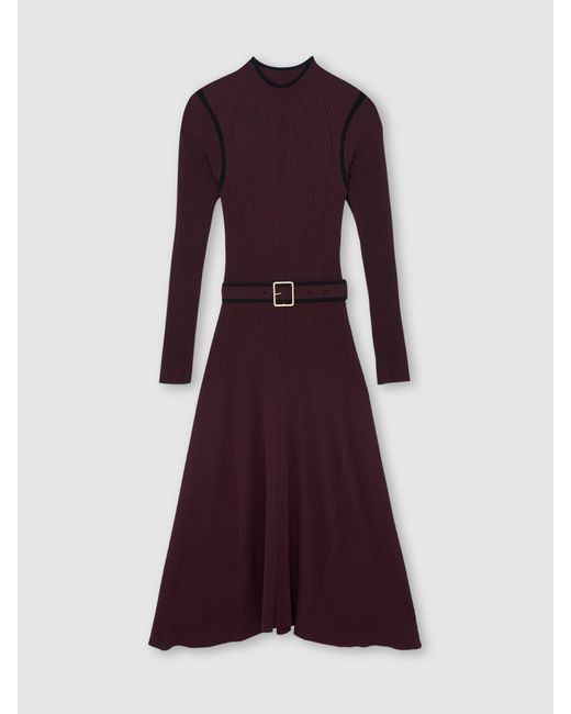 Reiss Purple Burgundy & Colour-Block Rib-Knit Midi Dress