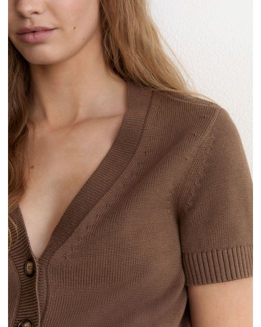 Reiss Blue Anya - Taupe Neutral V-neck Short-sleeve Cardigan Cotton-wool, L (us 12-14)