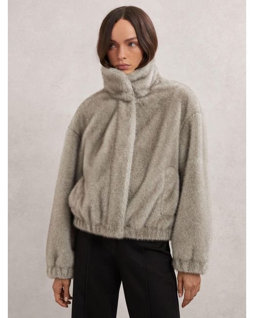 Reiss Gray Faux-Fur Zip-Through Jacket