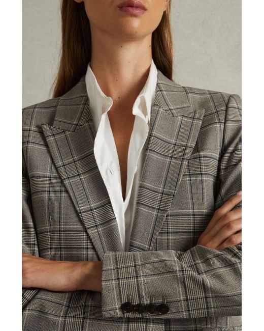 Reiss Brown Tamy - Grey Check Petite Checked Slim Fit Suit Blazer, Us 2