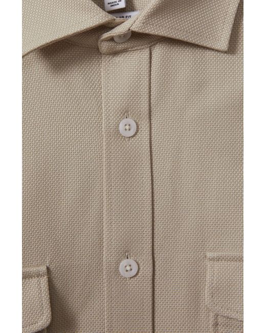 Reiss Brown Arlo - Stone Cotton Canvas Overshirt for men