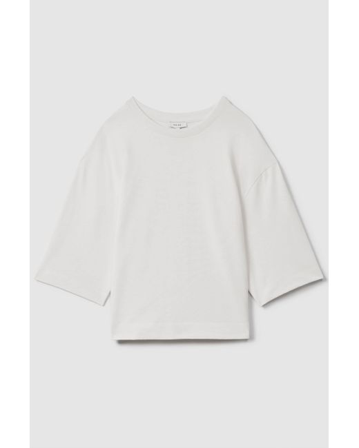 Reiss Gray Cassie - White Oversized Cotton Crew Neck T-shirt
