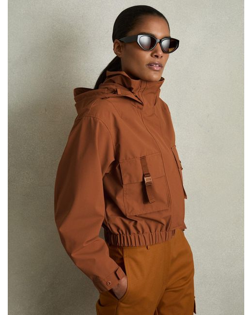 Reiss Brown Connie - Rust Technical Hooded Utility Jacket, Us 14