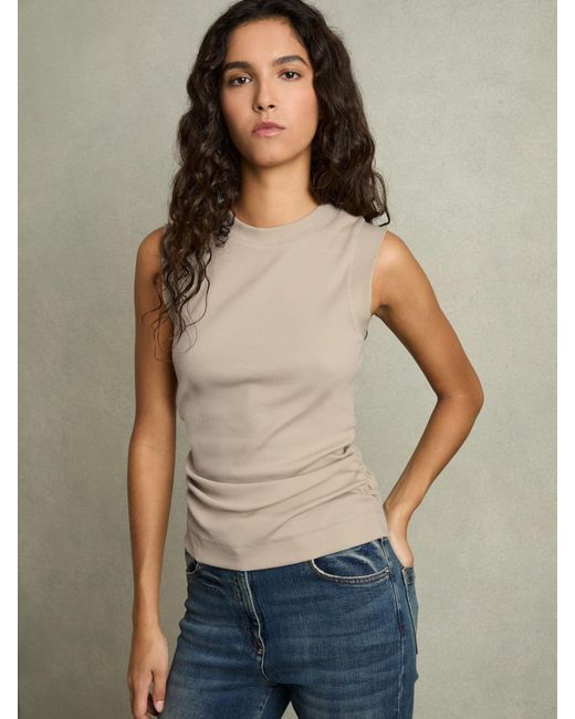 Reiss Natural Fine-Rib Ruched Vest Top