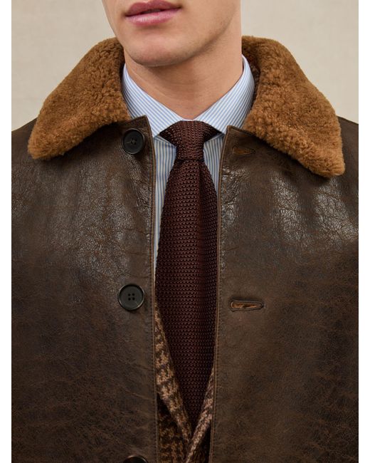 Reiss Brown Atelier Shearling Leather Jacket for men