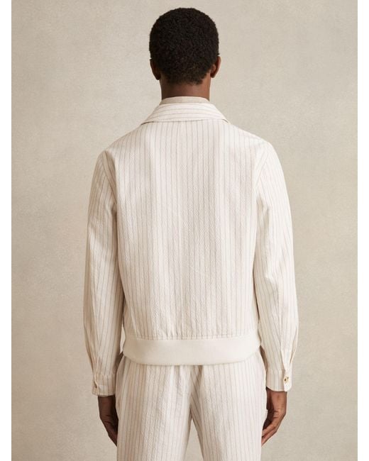 Reiss Natural Easton - Off White/taupe Brown Cotton-blend Pinstripe Harrington Jacket, M for men