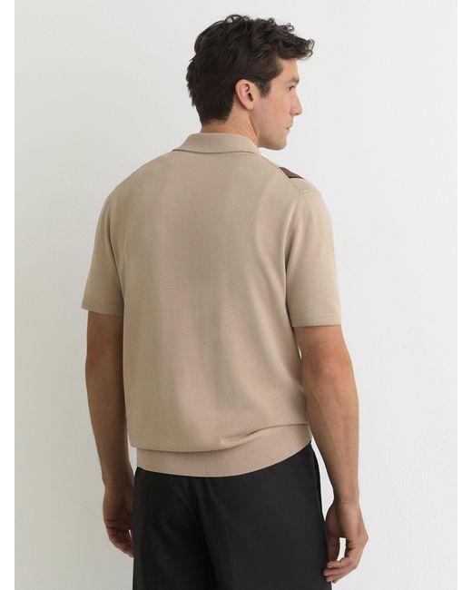 Reiss Brown Argyle-Knit Press-Stud Polo Shirt for men