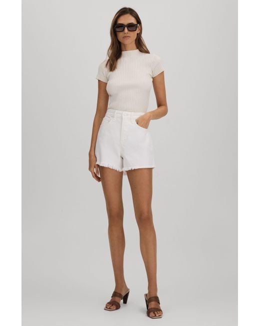 GOOD AMERICAN Good Good Raw Hem Denim Shorts in White Lyst UK