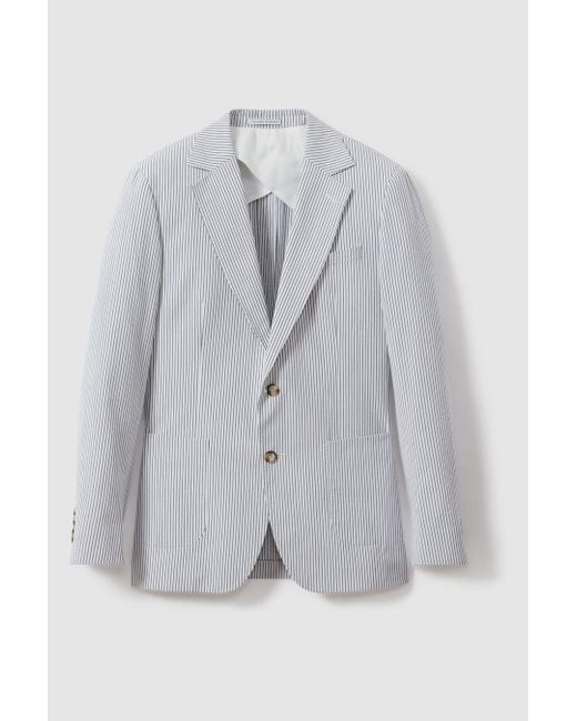 Reiss Gray Barr - Soft Blue/white Cotton Seersucker Single Breasted Blazer for men