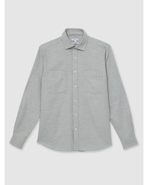 Reiss Gray Twin-Pocket Button-Through Overshirt for men