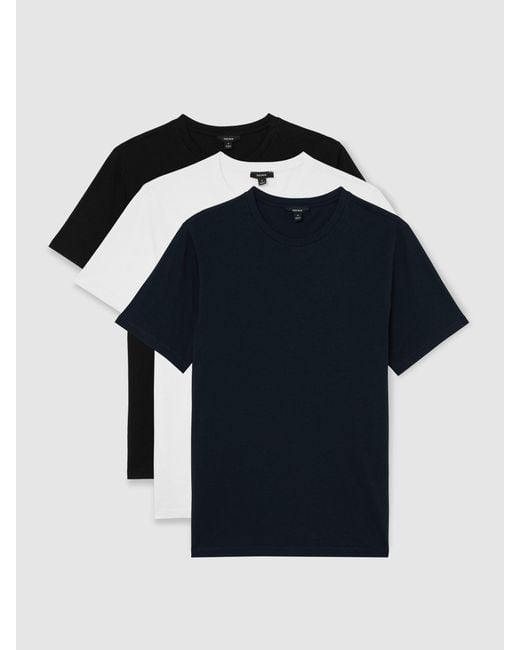 Reiss Blue Bless Pack Cotton Crew-Neck Tailored-Fit T-Shirts-Pack for men