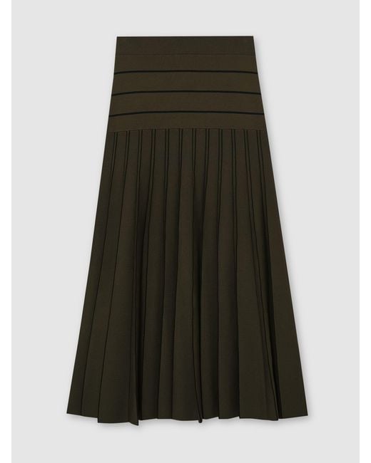 Reiss Blue Khaki & Knitted Stripe Pleated Midi Skirt