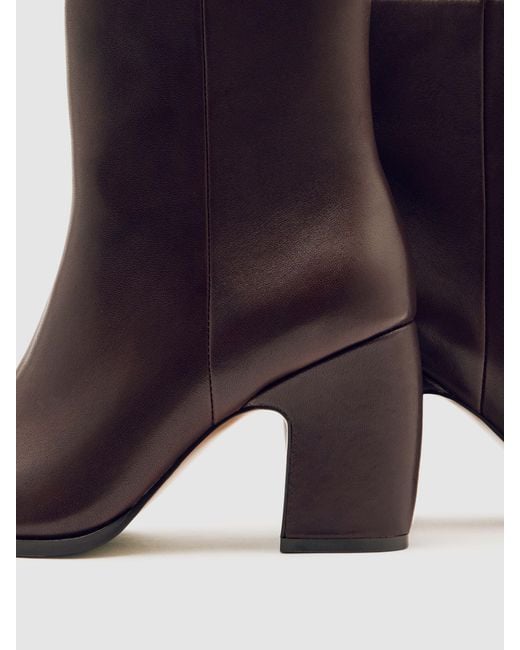 Reiss Purple Amy - Oxblood Leather Block-heel Ankle Boots, Us 6 (uk 4)