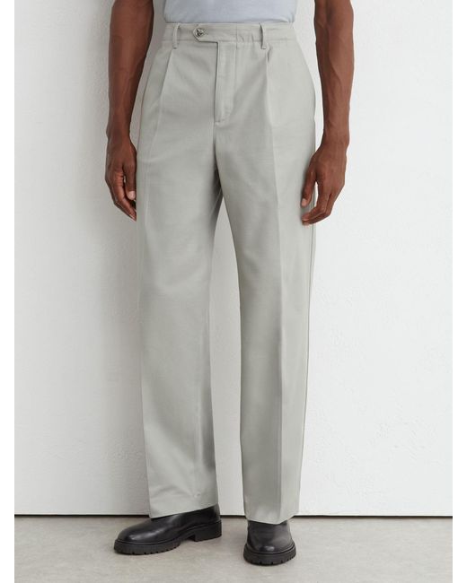 Reiss White Cotton Slub Pleated Relaxed-Fit Trousers for men