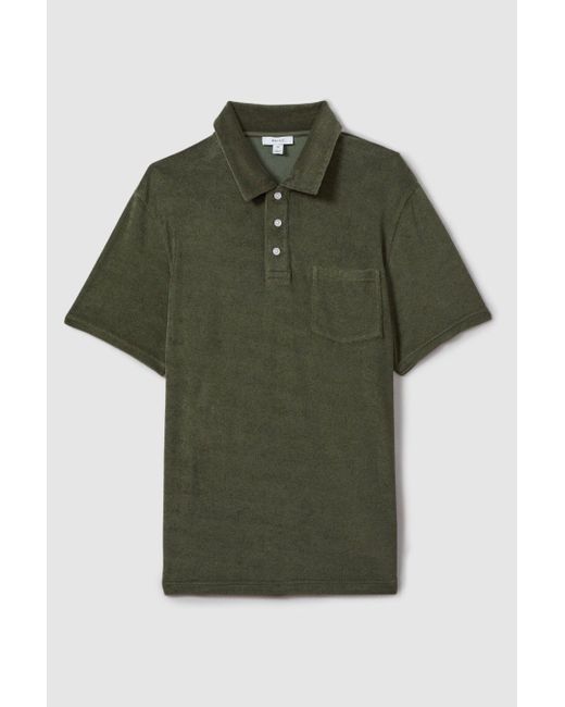 Reiss Brown Rainer - Olive Green Towelling Polo Shirt, L for men