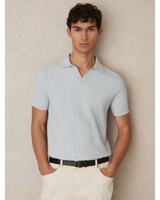 Reiss White Soft & Open-Collar Textured Polo Shirt for men