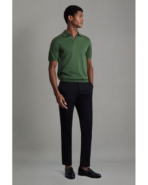 Reiss Duchie - Lizard Green Merino Wool Open Collar Polo Shirt, S for men