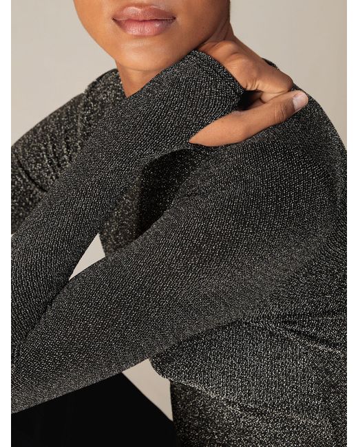 Reiss Gray Metallic-Knit Long-Sleeve Top