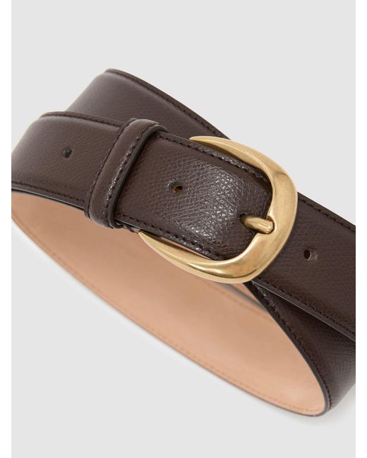 Reiss White Pebble - Dark Brown Pierce Pebble Pebbled-leather Curved-buckle Belt, 36 for men