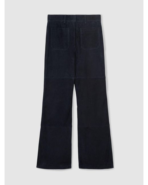 Reiss Blue Priya Petite Suede High-Rise Flared Trousers