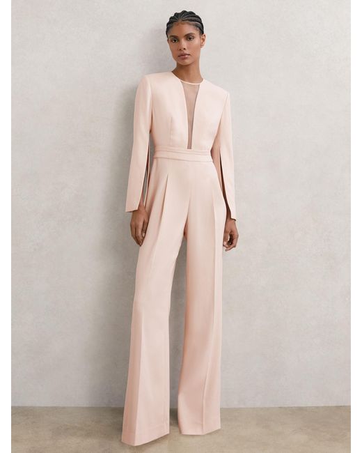 Reiss Natural Plunge-Neck Split-Sleeve Jumpsuit