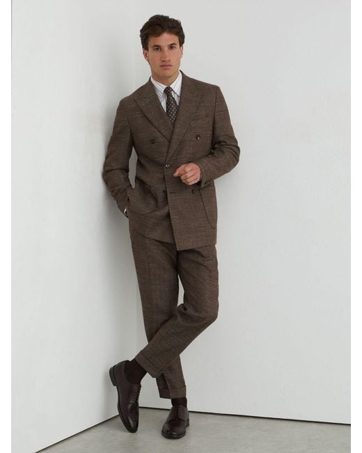 Reiss Brown Wool-Blend Double-Breasted Herringbone Blazer Classic-Fit for men