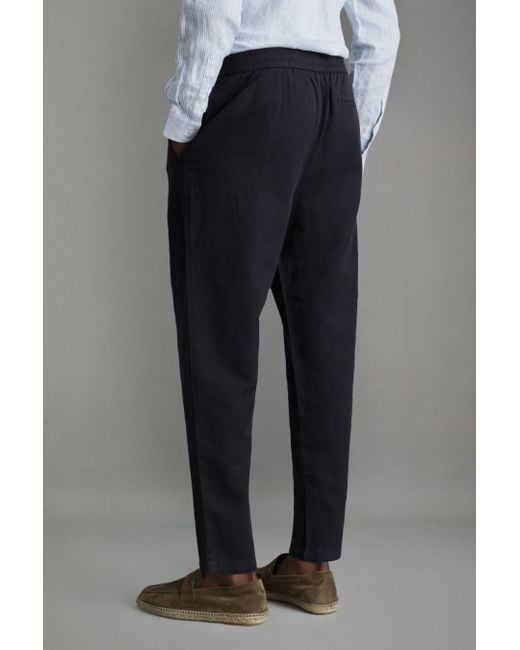 Reiss Black Pact - Navy Relaxed Cotton Blend Elasticated Waist Trousers for men