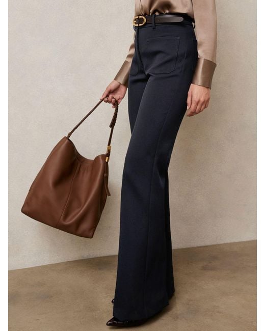 Reiss Blue Twill Patch-Pocket Flared Trousers