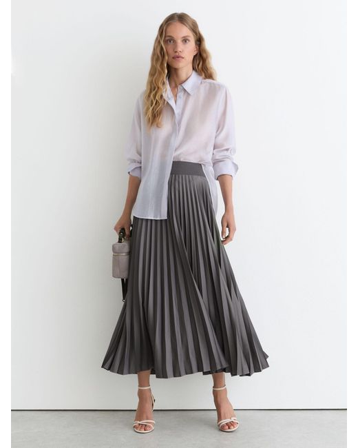 Reiss Gray Pleated Midi Skirt
