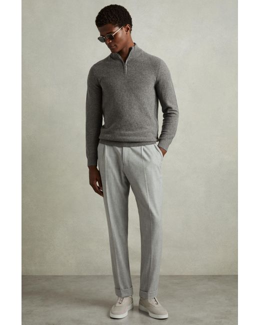 Reiss Gray Mid Melange Wool Zip-Neck Jumper for men